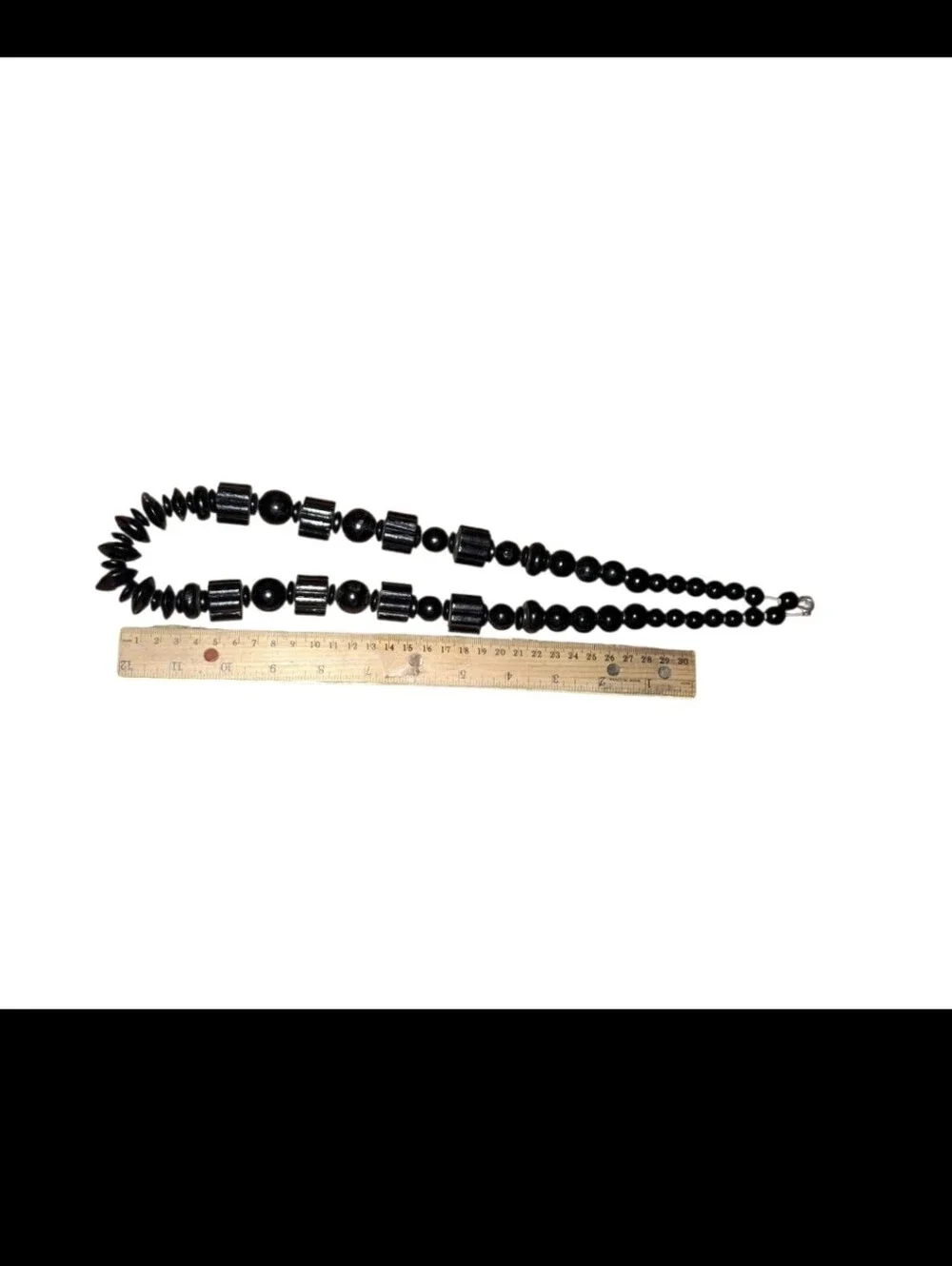 Black Bead Statement Necklace - Vintage Lightweight Geometric Chunky